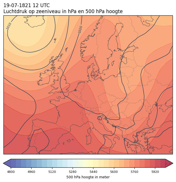 Weerkaart van 19 juli 1821 om 12 UTC