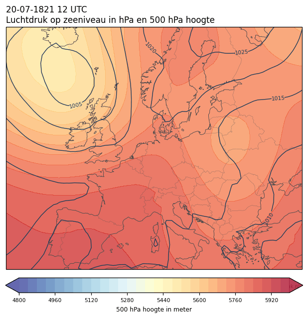 Weerkaart van 20 juli 1821 om 12 UTC