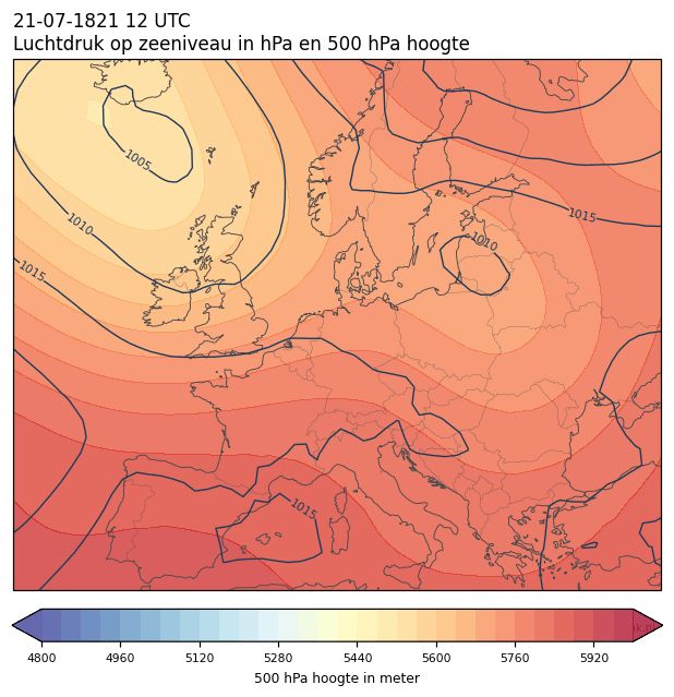 Weerkaart van 21 juli 1821 om 12 UTC