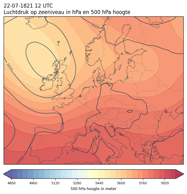 Weerkaart van 22 juli 1821 om 12 UTC