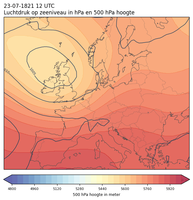 Weerkaart van 23 juli 1821 om 12 UTC