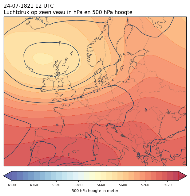 Weerkaart van 24 juli 1821 om 12 UTC