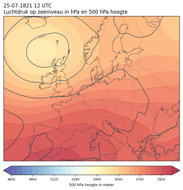 Weerkaart van 25 juli 1821 om 12 UTC