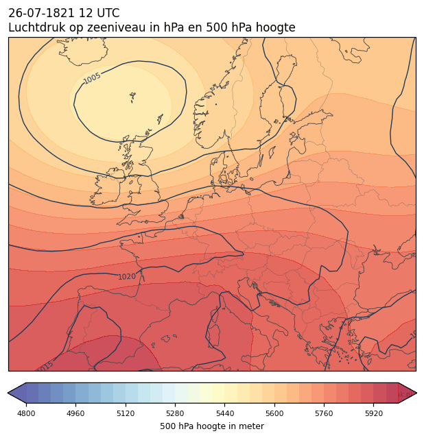Weerkaart van 26 juli 1821 om 12 UTC