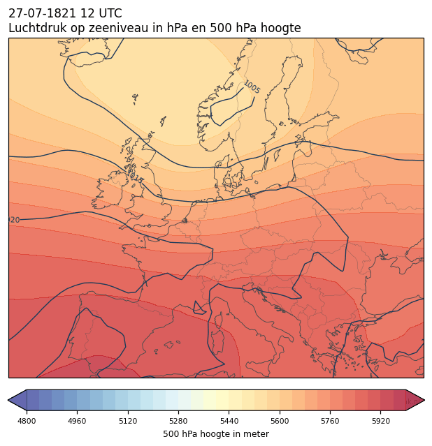 Weerkaart van 27 juli 1821 om 12 UTC