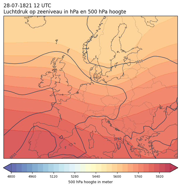Weerkaart van 28 juli 1821 om 12 UTC