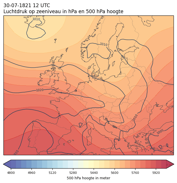 Weerkaart van 30 juli 1821 om 12 UTC
