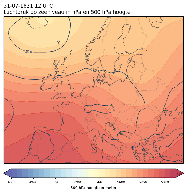 Weerkaart van 31 juli 1821 om 12 UTC