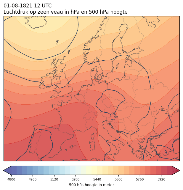 Weerkaart van 1 augustus 1821 om 12 UTC