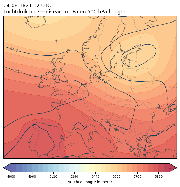 Weerkaart van 4 augustus 1821 om 12 UTC