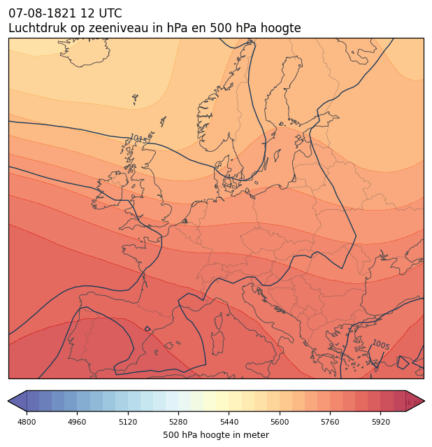 Weerkaart van 7 augustus 1821 om 12 UTC
