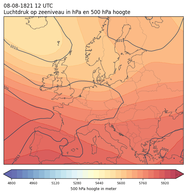 Weerkaart van 8 augustus 1821 om 12 UTC