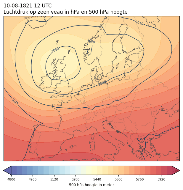 Weerkaart van 10 augustus 1821 om 12 UTC