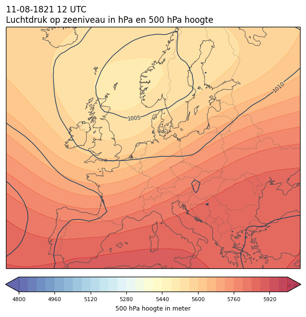 Weerkaart van 11 augustus 1821 om 12 UTC