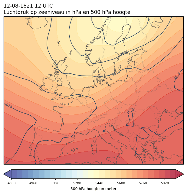 Weerkaart van 12 augustus 1821 om 12 UTC