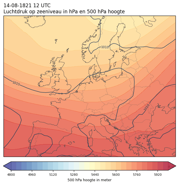 Weerkaart van 14 augustus 1821 om 12 UTC
