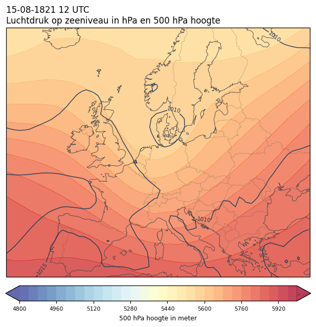 Weerkaart van 15 augustus 1821 om 12 UTC