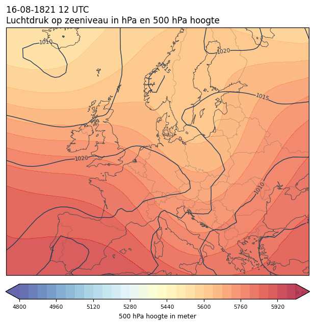 Weerkaart van 16 augustus 1821 om 12 UTC