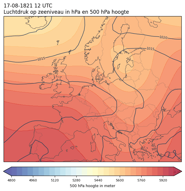 Weerkaart van 17 augustus 1821 om 12 UTC
