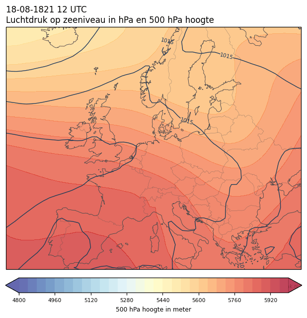 Weerkaart van 18 augustus 1821 om 12 UTC