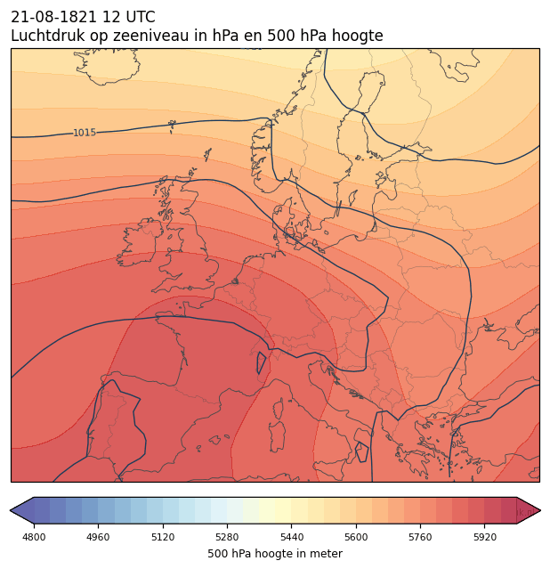 Weerkaart van 21 augustus 1821 om 12 UTC