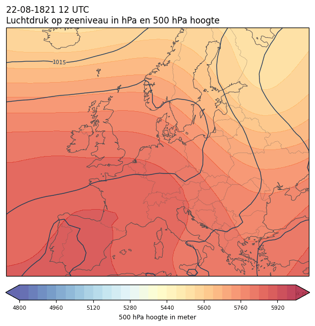Weerkaart van 22 augustus 1821 om 12 UTC