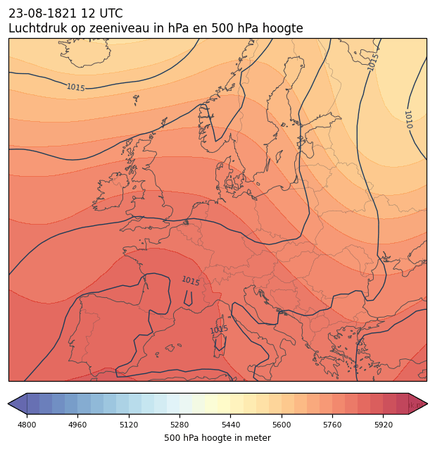 Weerkaart van 23 augustus 1821 om 12 UTC