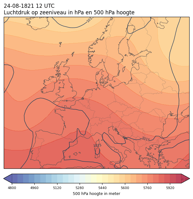 Weerkaart van 24 augustus 1821 om 12 UTC