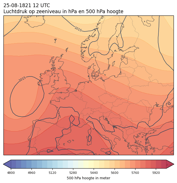 Weerkaart van 25 augustus 1821 om 12 UTC