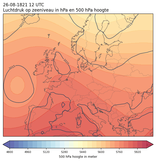 Weerkaart van 26 augustus 1821 om 12 UTC