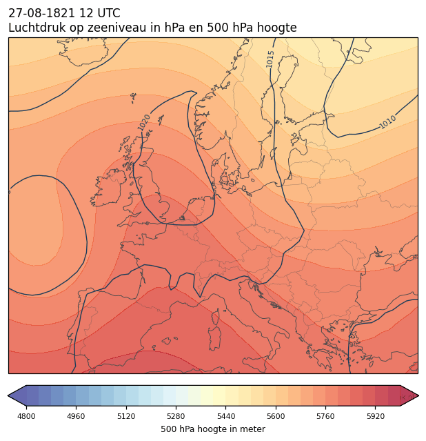 Weerkaart van 27 augustus 1821 om 12 UTC