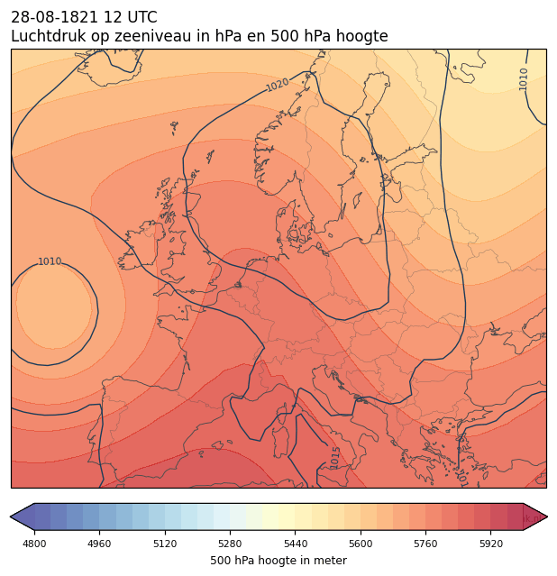 Weerkaart van 28 augustus 1821 om 12 UTC