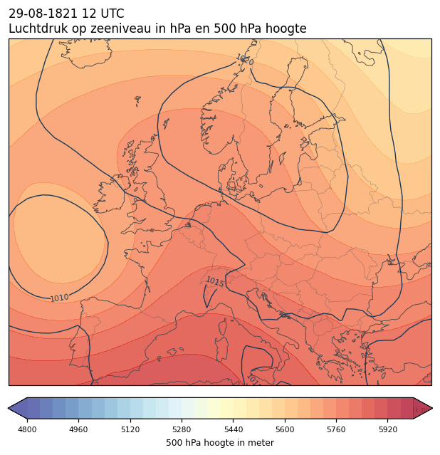 Weerkaart van 29 augustus 1821 om 12 UTC