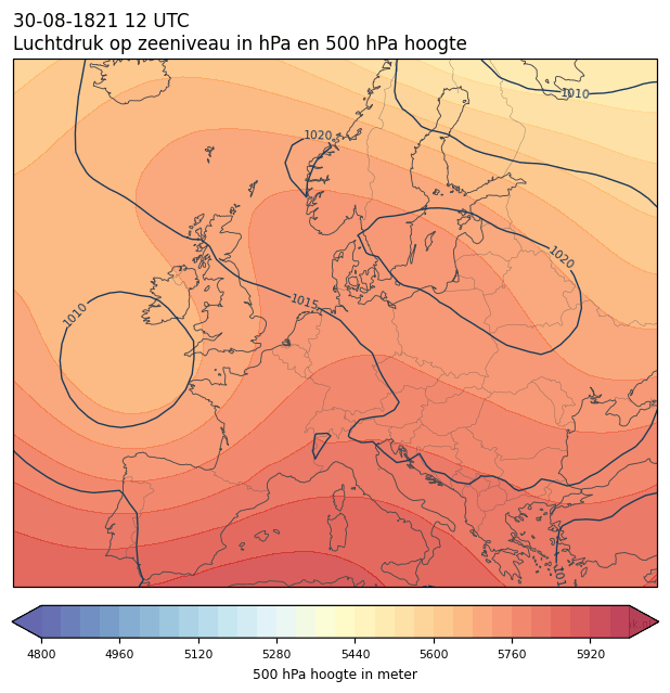 Weerkaart van 30 augustus 1821 om 12 UTC
