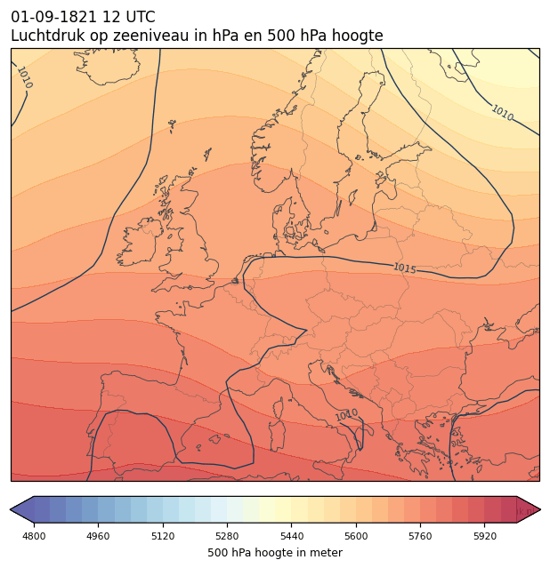 Weerkaart van 1 september 1821 om 12 UTC