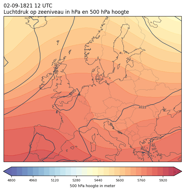 Weerkaart van 2 september 1821 om 12 UTC