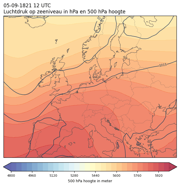 Weerkaart van 5 september 1821 om 12 UTC