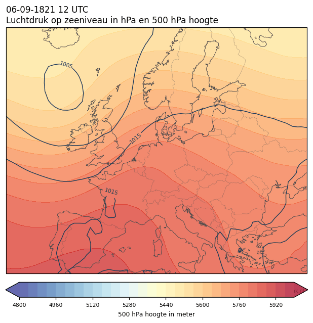 Weerkaart van 6 september 1821 om 12 UTC