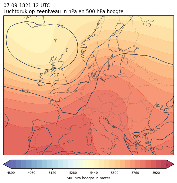 Weerkaart van 7 september 1821 om 12 UTC