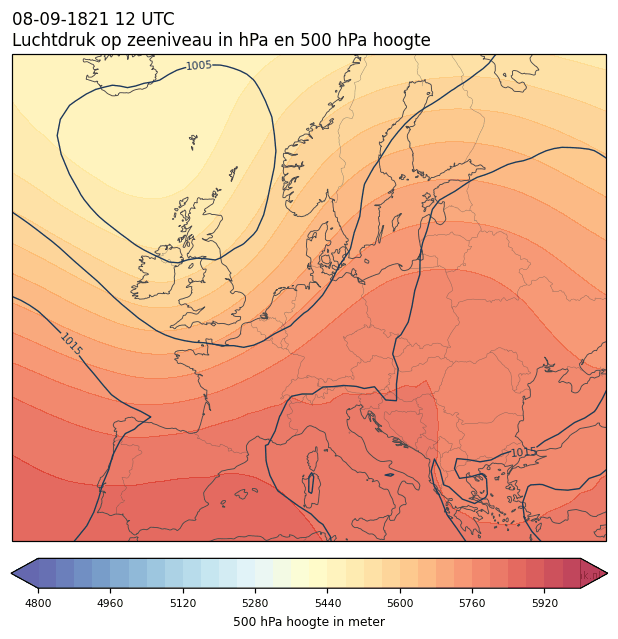Weerkaart van 8 september 1821 om 12 UTC