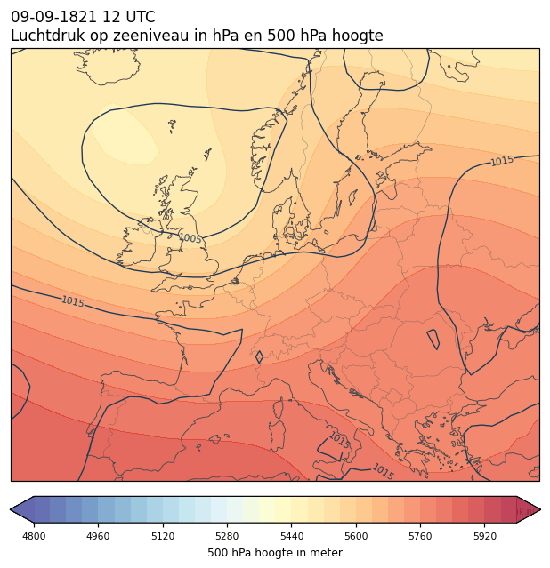 Weerkaart van 9 september 1821 om 12 UTC