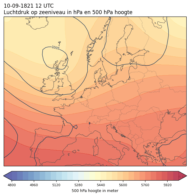 Weerkaart van 10 september 1821 om 12 UTC