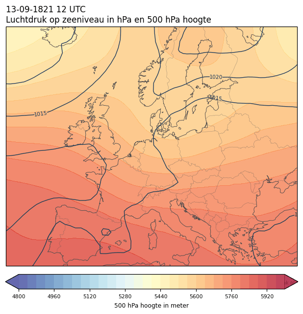 Weerkaart van 13 september 1821 om 12 UTC