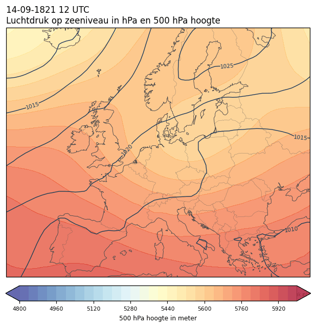 Weerkaart van 14 september 1821 om 12 UTC