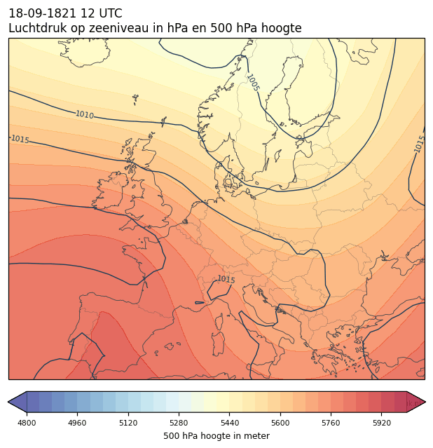 Weerkaart van 18 september 1821 om 12 UTC