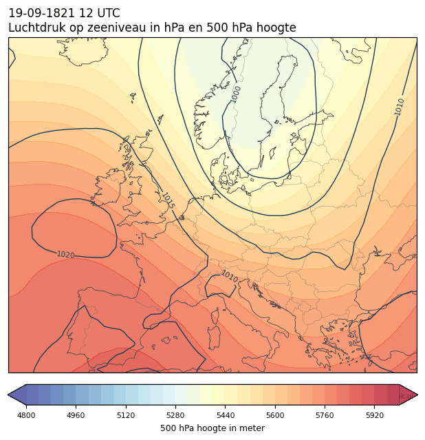 Weerkaart van 19 september 1821 om 12 UTC