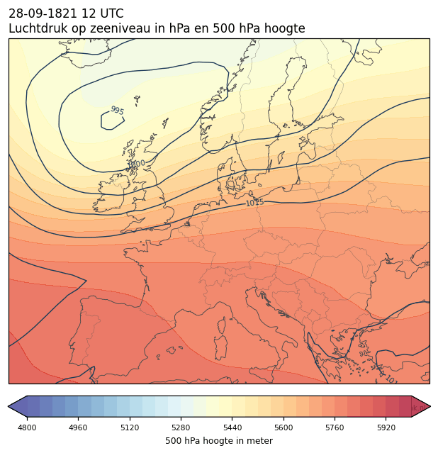 Weerkaart van 28 september 1821 om 12 UTC