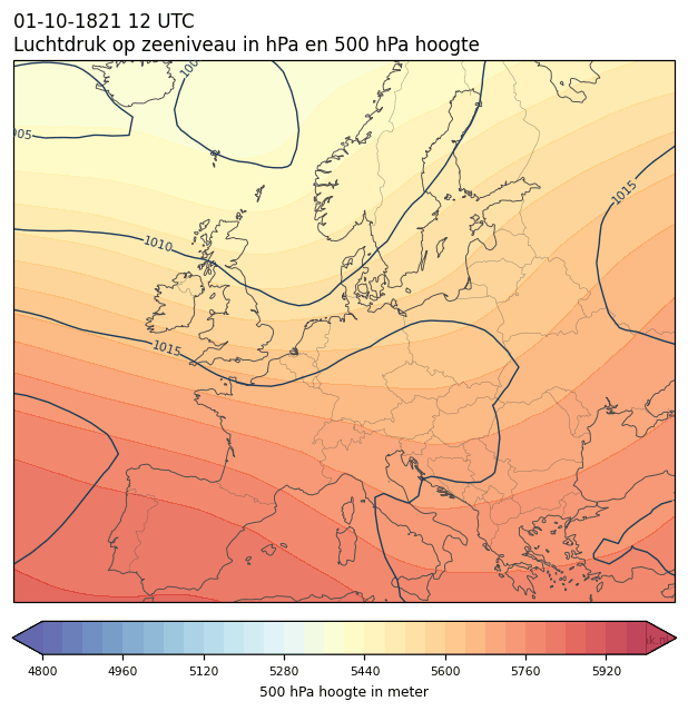 Weerkaart van 1 oktober 1821 om 12 UTC