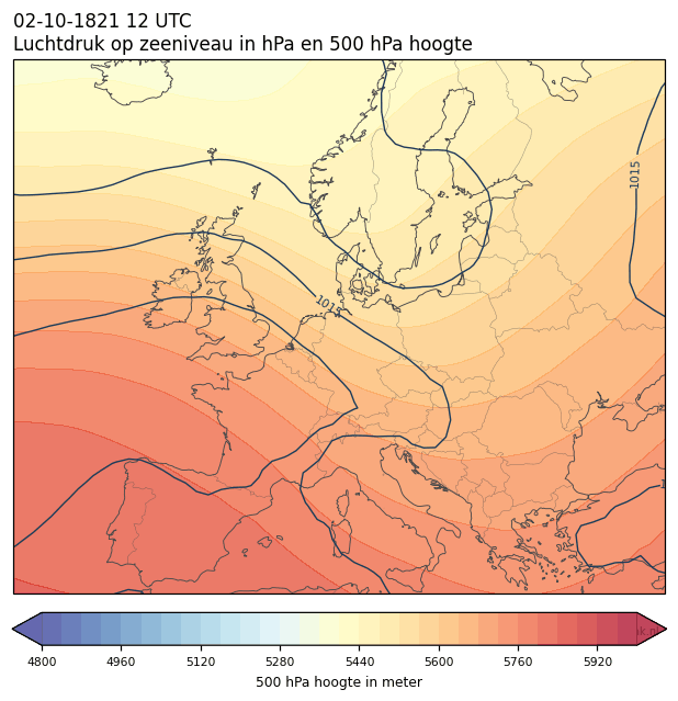 Weerkaart van 2 oktober 1821 om 12 UTC