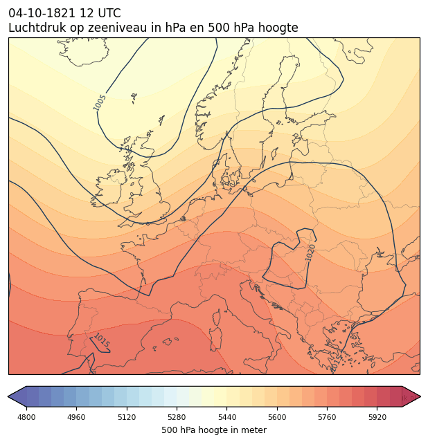 Weerkaart van 4 oktober 1821 om 12 UTC